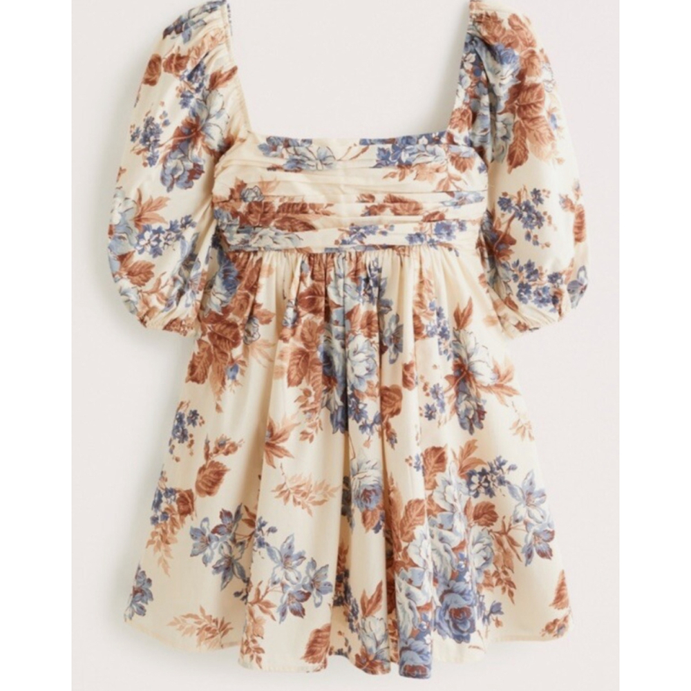 Abercrombie & Fitch Emerson Poplin Puff
Sleeve Mini Dress Cream Floral Sz M - Picture 2 of 6